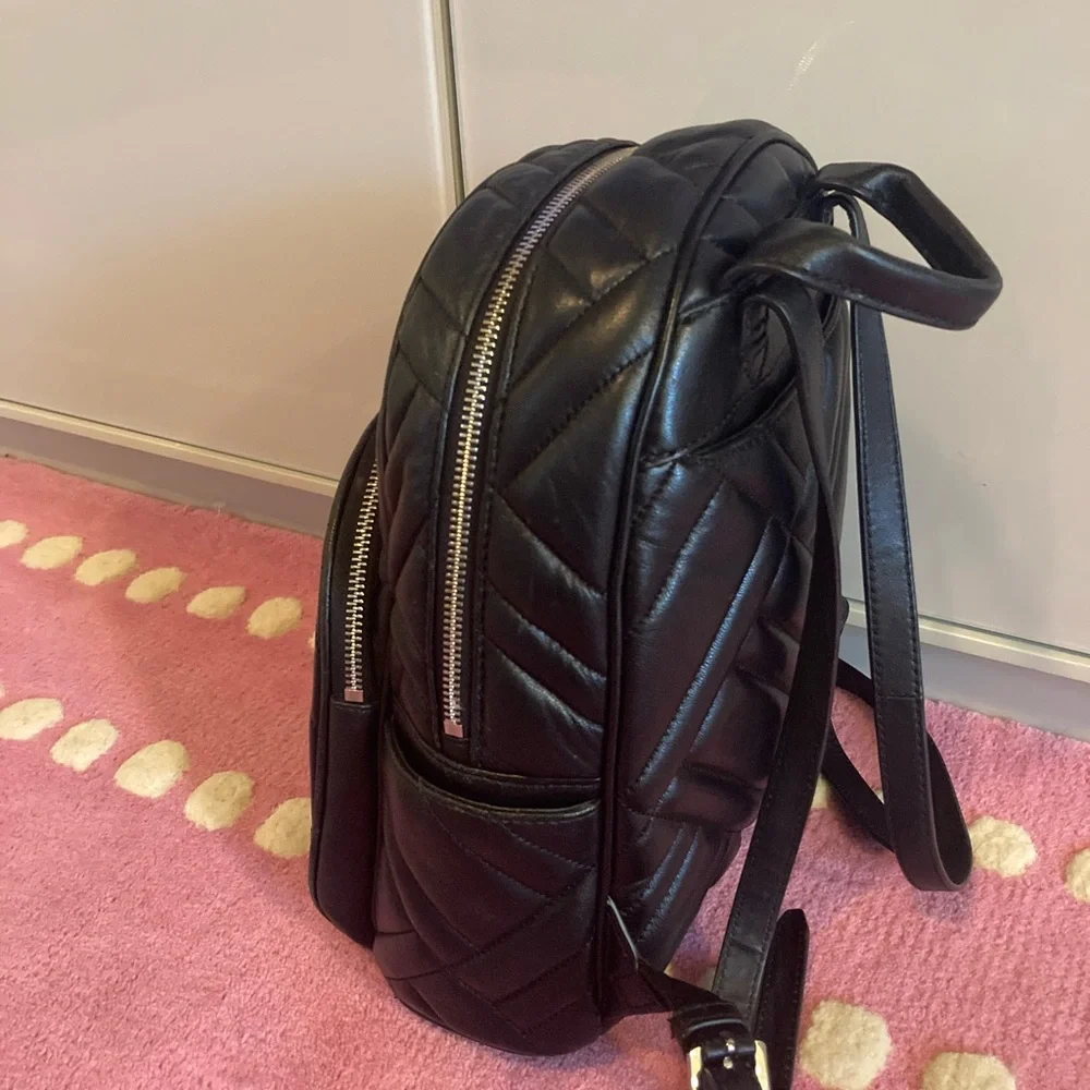 Michael Kors Vegan Leather Quilted Black Abbey Backpack Purse Butter Soft Shine